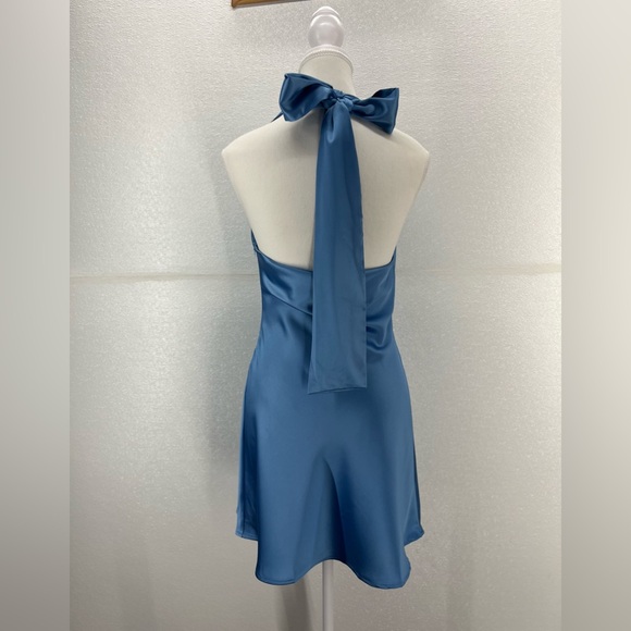 NWT Women's Cowl Neck Halterneck Slip On Backless Satin Mini Dress Sexy Silky XS - Picture 7 of 17